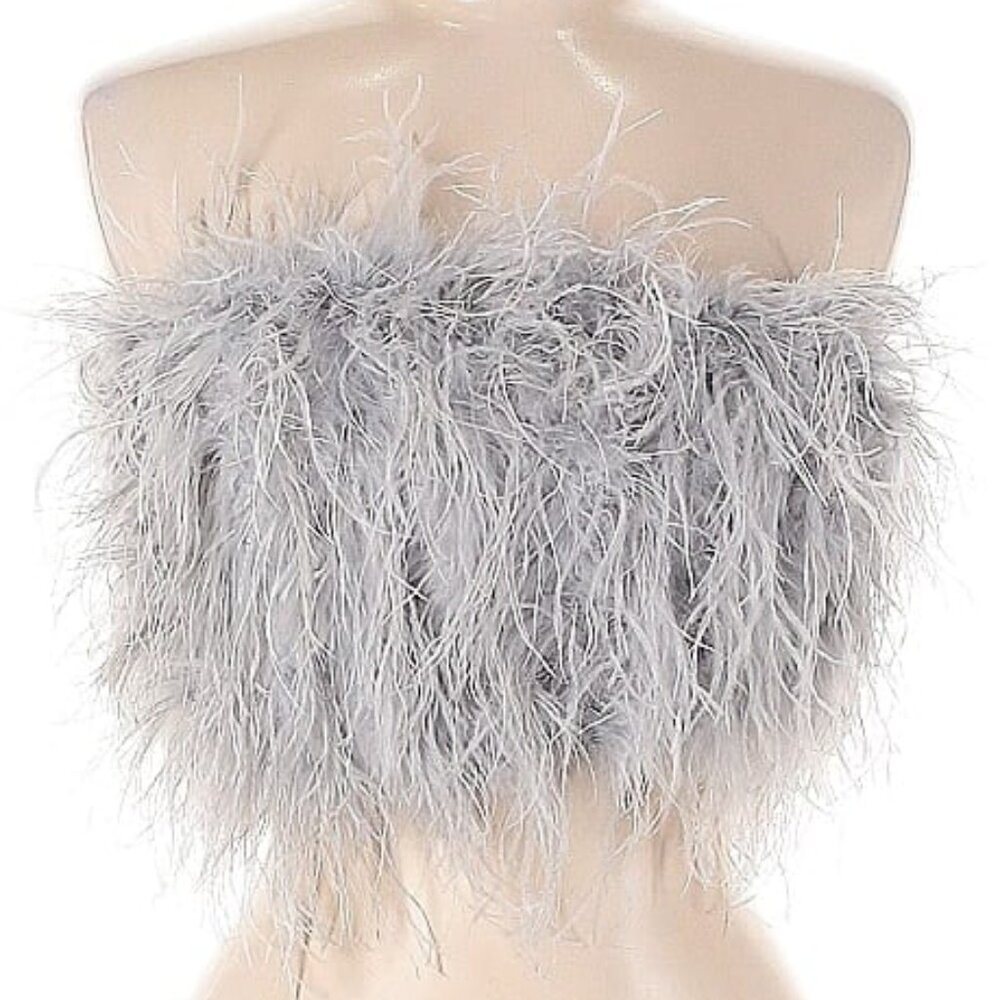 💥CHIC & SEXY💥ROARING 20's VIBE 100% OSTRICH FEATHER TOP in GRAY - Picture 7 of 11